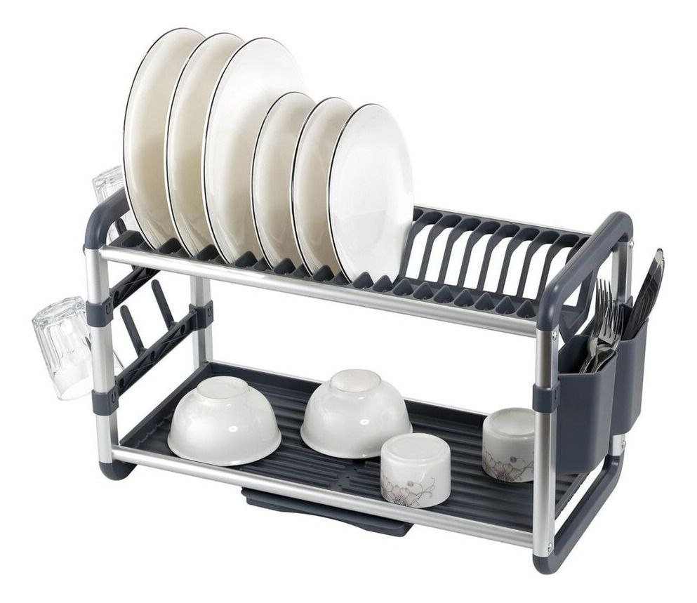 🍽️✨ منظم الصحون بطابقين من الألمنيوم - الصورة 2